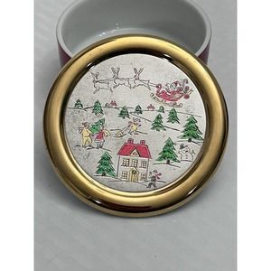 JAMESTOWN CHINA CHRISTMAS CHOKIN SANTA CLAUS TRINKET‎ DISH 24K GOLD TRIMMED LID